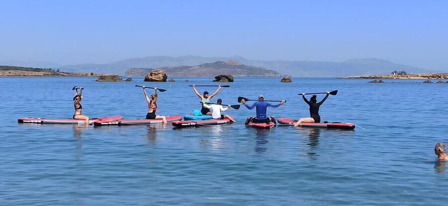 Chania: Morning or Sunset Stand-up Paddleboard Pilates - SUP paddleboard Pilates at Nea Chora Beach, why it works