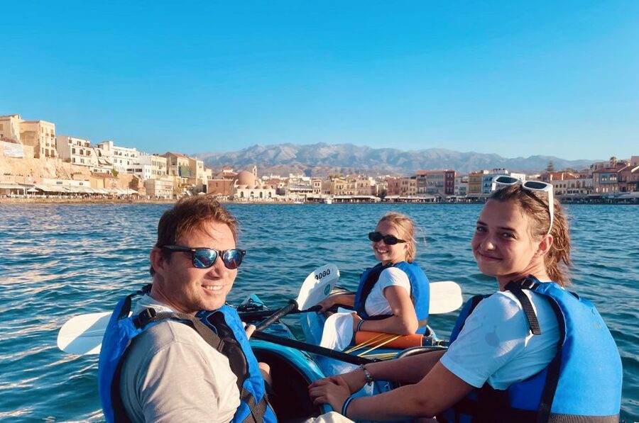 Chania: Morning Sea Kayak Tour Along the Coastline - Meeting point at Blue Restaurant Chania, Honolulu beach, and your first steps