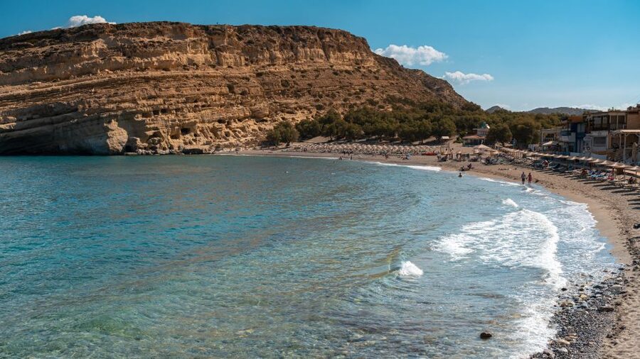 Crete: Matala Hippie Caves - Matala Beach, turquoise water and the calm bay effect