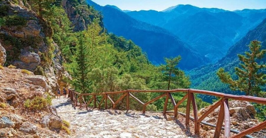From Chania: Samariá Gorge Guided Hike - Entrance area to the first steps: staircase start and the setup you need