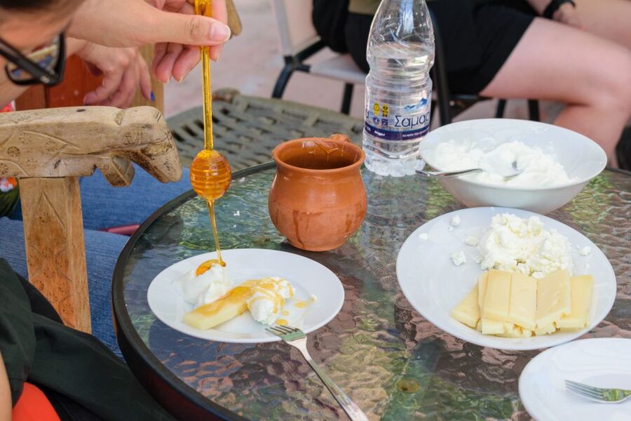 From Chania: The Ultimate Food Tour Of Chania Villages - Cheese factory in Embrosneros: Graviera, Anthotiros, and Mizithra with honey and rusk