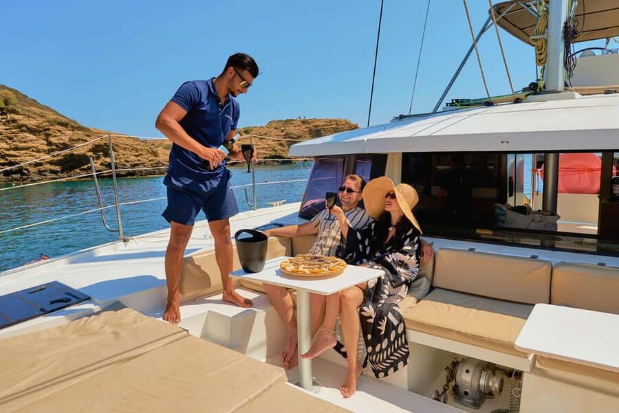 From Panormo: Luxe All-Inclusive Catamaran Cruise with Lunch - The cruise out of Panormo: a calm 100 minutes with drinks and views