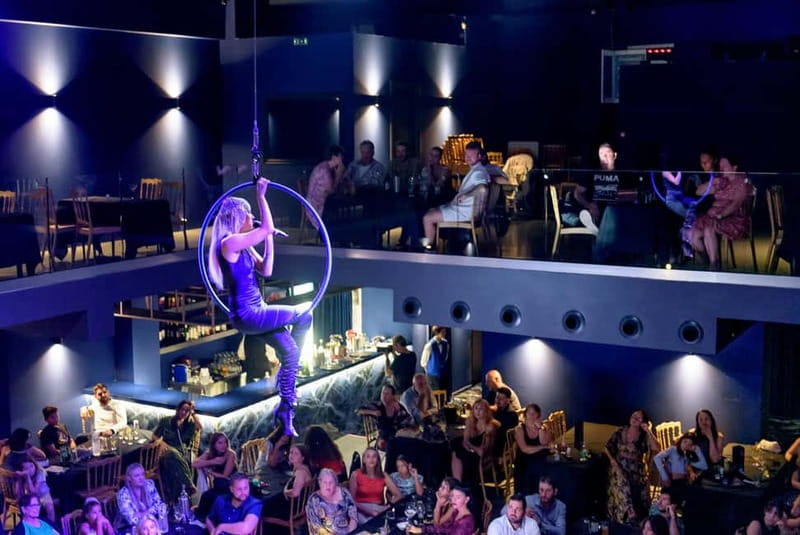 Hersonissos: Alar Spectacular Dinner Show - The Acts: Aerialists, Dancers, Comedy, Quick-Change, and Live Singing