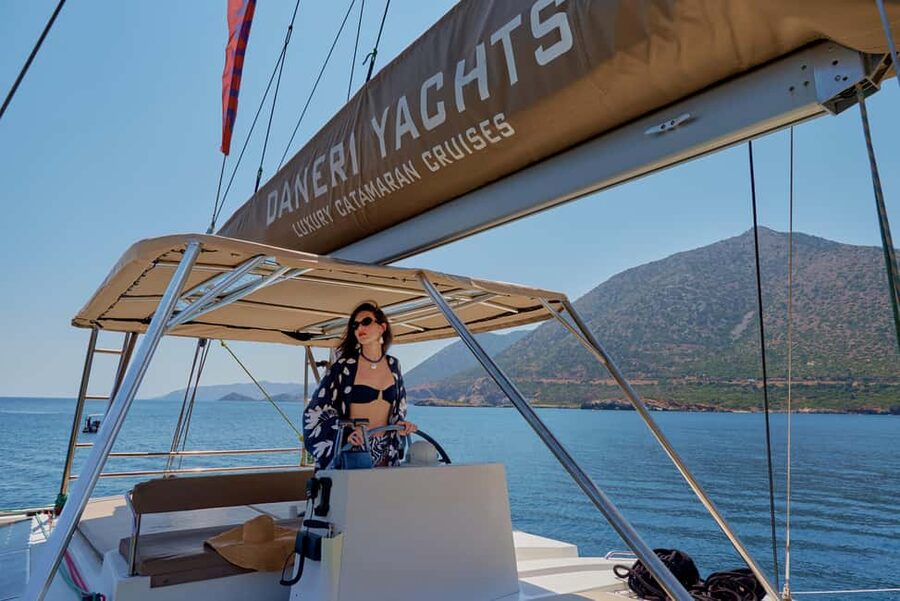 Panormo: Sunset All-Inclusive Catamaran Cruise with Snacks - Swimming stop plus play options: snorkeling gear, SUP boards, fishing, and an inflatable flamingo