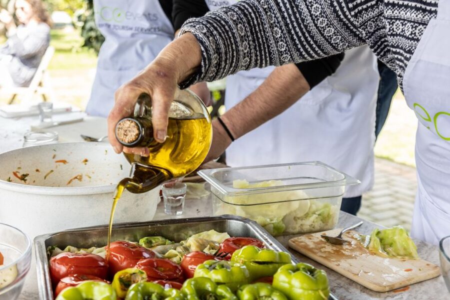 Rethymno: Authentic Cooking Class with a Local - The best part is eating outdoors, with raki and wine