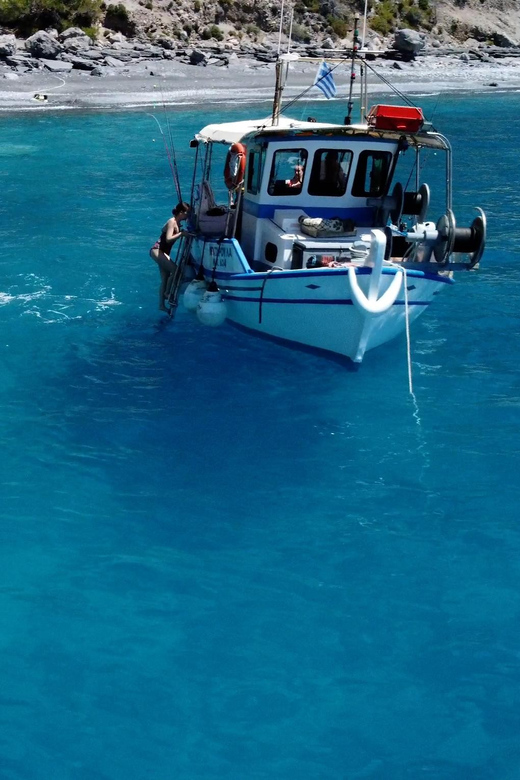 Sfakia fishing trip daytime - Cooked Fresh on Board: Fish Soup, Salad, Wine, Raki, and Fruit